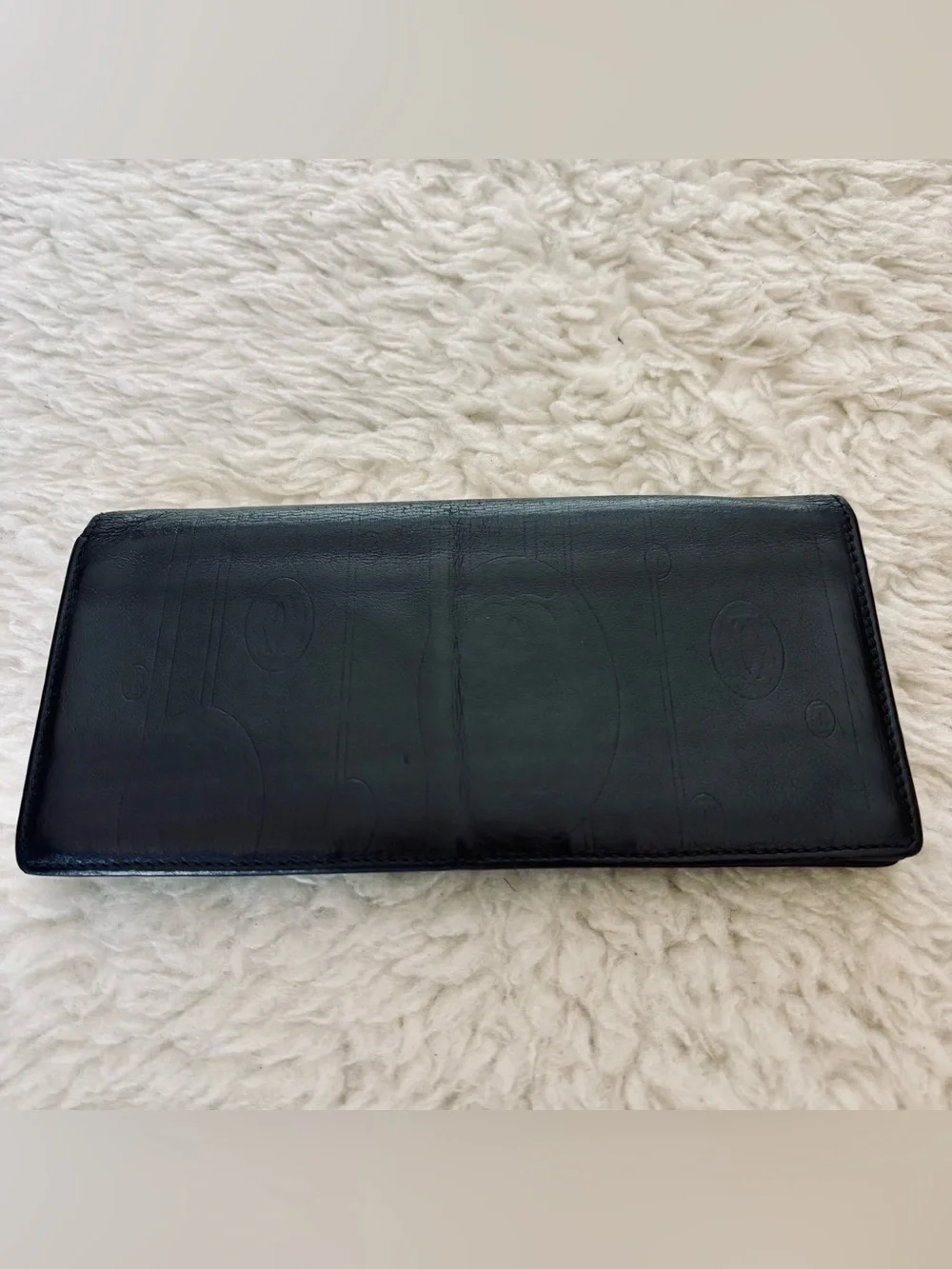 Cartier 2C Embossed Logo Vintage Black Leather Long Wallet